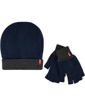Levi's Reversible Beanie With Fingerless Gloves Set - Blue