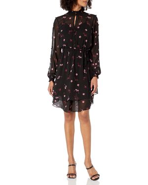 Rachel Roy Longsleeve Printed Chiffon Elastic Waist Dress - Black