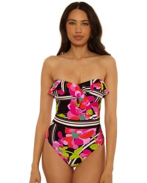 Trina Turk Standard Bougainvillea Ruffle Bandeau One Piece Swimsuit - Red