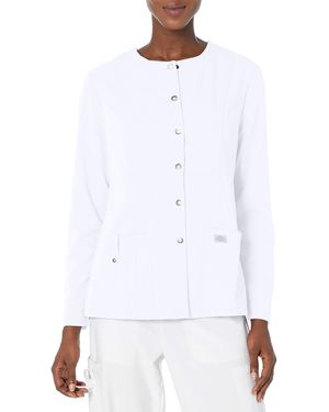 Dickies Xtreme Stretch Crew Neck Snap Front Warm-up Jacket - White