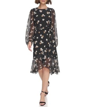 Tommy Hilfiger Jersey Stretch Chiffon Long Sleeve Dress - Black