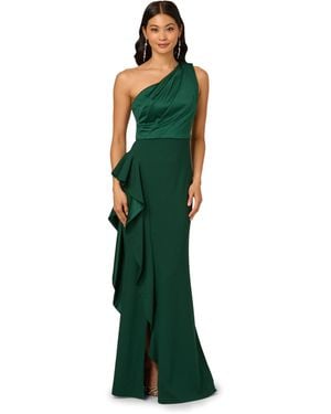 Adrianna Papell One Shoulder Satin Crepe Gown - Green