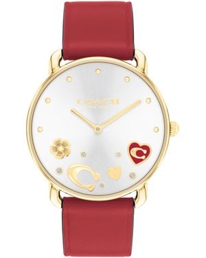 COACH Calfskin Leather Strap - Sparkling Crystal Accents - Premium - Red