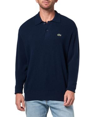 Lacoste Relaxed Fit Carded Wool Polo Sweater - Blue