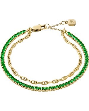 Fossil Heritage D-link Glitz Gold-tone Brass Chain Tennis Bracelet - Green