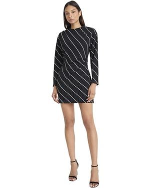 Donna Morgan Long Sleeve Mini Cocktail Dress-fitted Bodice With Gathered Waist Detail-scuba Crepe - Black