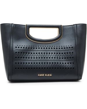 Anne Klein Perforated Cut Out Handle Satchel - Blue