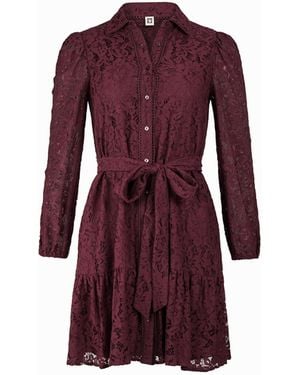 Anne Klein Petite Long Sleeve Tiered Lace Shirt Dress Purple