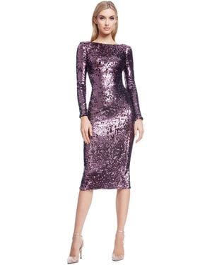 Dress the Population S Emery Long Sleeve Stretch Sequin Midi Sheath Special Occasion - Purple