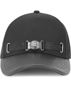 Karl Lagerfeld Paris Leather Brim Metal Logo Cap - Gray