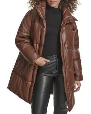 Levi's Faux Leather Mid-length Puffer Coat - Brown
