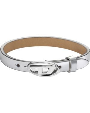 DIESEL Silver Leather Stackable Bracelet - Brown