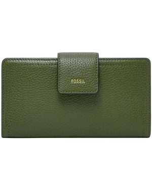 Fossil Logan Leather Rfid Blocking Tab Clutch Wallet - Green