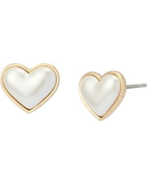 Betsey Johnson Jewelry Pearl Heart Stud Earrings - Metallic