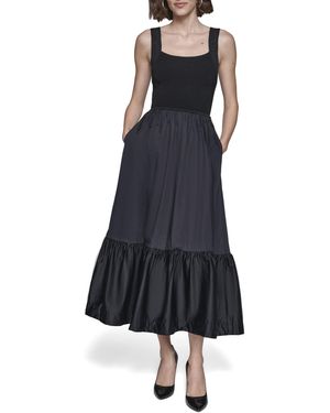 Karl Lagerfeld Paris Mixed Media Midi Tank Dress - Blue