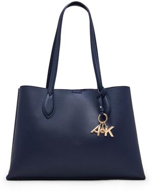 Anne Klein Bonded Double Compartment Tote With Charm - Blue