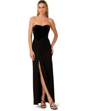 Adrianna Papell Velvet And Jersey Long Dress - Black