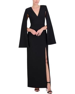 BCBGMAXAZRIA V Neck Evening Maxi Dress With Long Cape Sleeves - Black