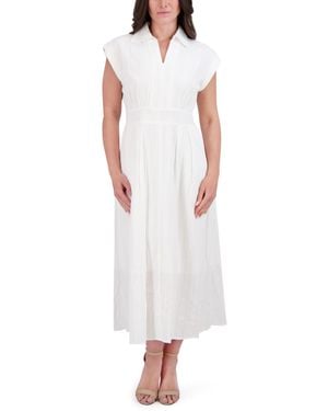 Kensie Short Sleeve Collared Maxi Dress - White