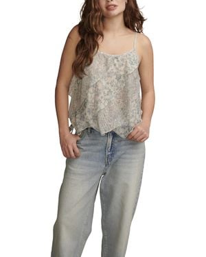 Lucky Brand Printed Asym Ruffle Cami - Black