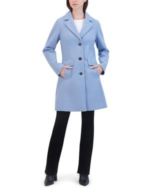 Laundry by Shelli Segal Faux Wool Winter Single-breasted Dress Coat With Notch Collar - Blue