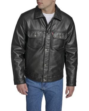 Levi's Faux Leather Trucker Jacket With Quilted Lining - Black