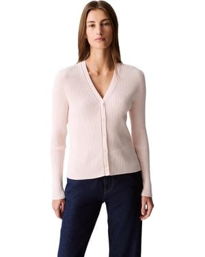 Calvin Klein Cotton Rib Cardigan Silver Peony - White