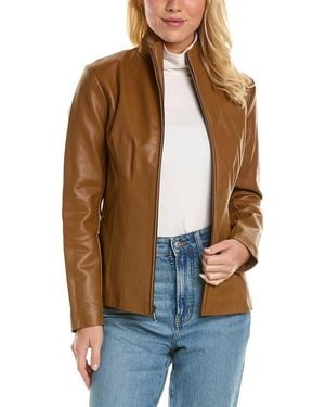 Kenneth Cole Exposed Zip Faux Leather Coat - Brown