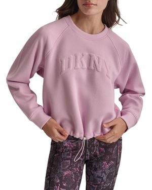 DKNY Pullover Blouson Sleeve Varsity Puff Logo Fleece Sweatshirt - Purple