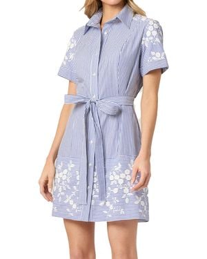 Shoshanna Embroidered Pinstripe Aster Dress - Blue