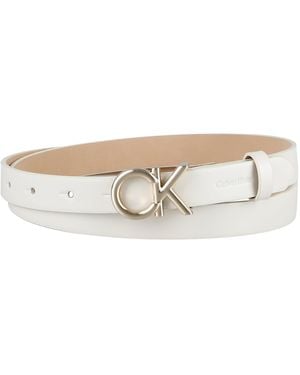Calvin Klein Ck Monogram Plaque Buckle Skinny Belt - Natural