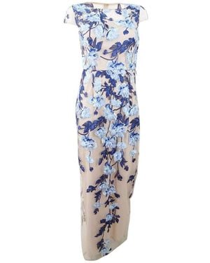 Adrianna Papell Cascading Floral Column Gown - Blue