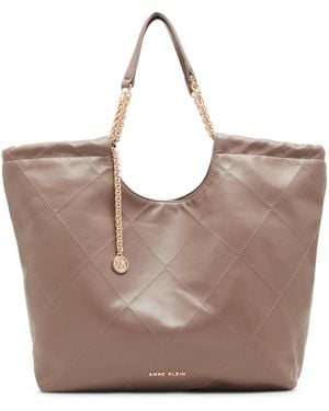 Anne Klein Medium Stitched Quilted Tote With Chain Strap - Gray