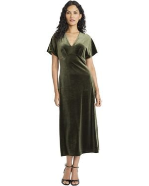 Maggy London V Neck Short Sleeve A-line Midi Elegant Wedding Guest Dresses - Green