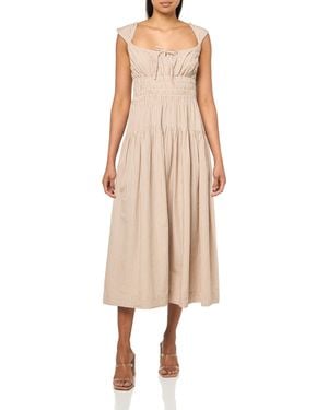 Lucky Brand Cinched Waist Poplin Midi Dress - Natural