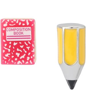 Betsey Johnson Straight A's Pencil & Notebook Mismatch Earrings - Pink
