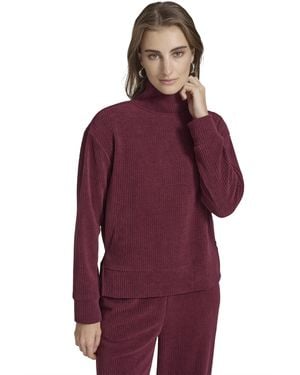Andrew Marc Turtleneck Ribbed Luxe Chenille Shirt - Red