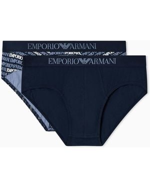 Emporio Armani Classic Logo Band 2 Pack Brief - Blue