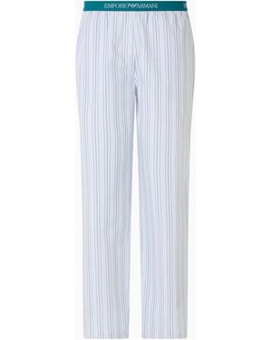 Emporio Armani Yard Dyed Woven Cotton Pajama Pants - Blue