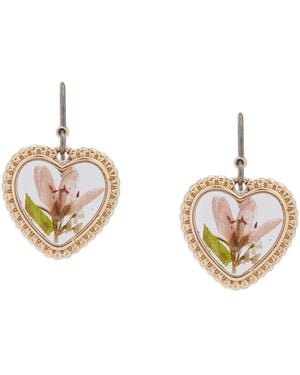 Lucky Brand Pressed Flower Heart Drop Earring - Metallic