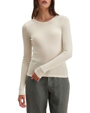 Velvet By Graham & Spencer Mauri Pointelle Long Sleeve T-shirt - Natural