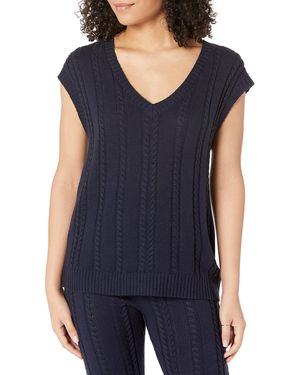 The Drop Frankie Loose Fit V-Neck Cable Vest Gilets - Bleu