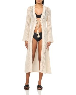Ramy Brook Fatima Crochet Long Sleeve Coverup Dress - Natural