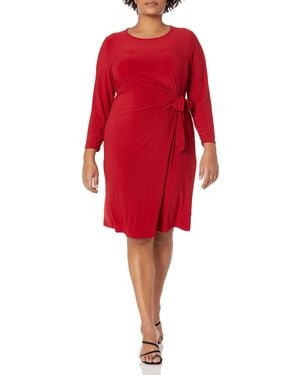 Kasper Anise Faux Wrap Dress - Red
