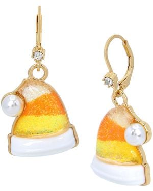 Betsey Johnson Candy Corn Santa Hat Earrings - Yellow