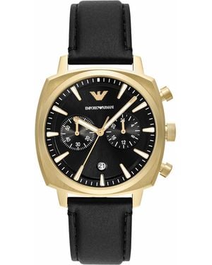 Emporio Armani Emporio Chronograph Black Leather Watch - Metallic