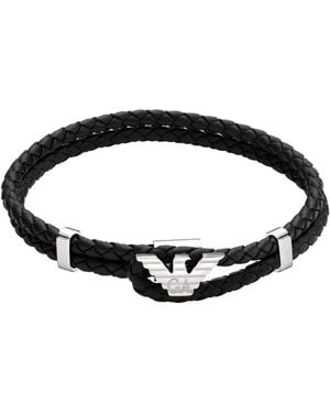 Emporio Armani Black Leather Id Bracelet