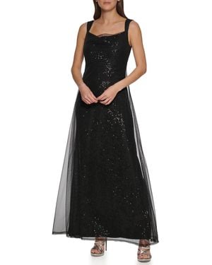 DKNY Maxi Sequin Sleeveless Dress - Black