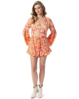 Jessica Simpson S Aurella Ruffled Long Sleeve Button Front Romper Standard - Orange