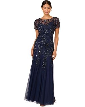 Adrianna Papell Size Floral-beaded Gown - Blue